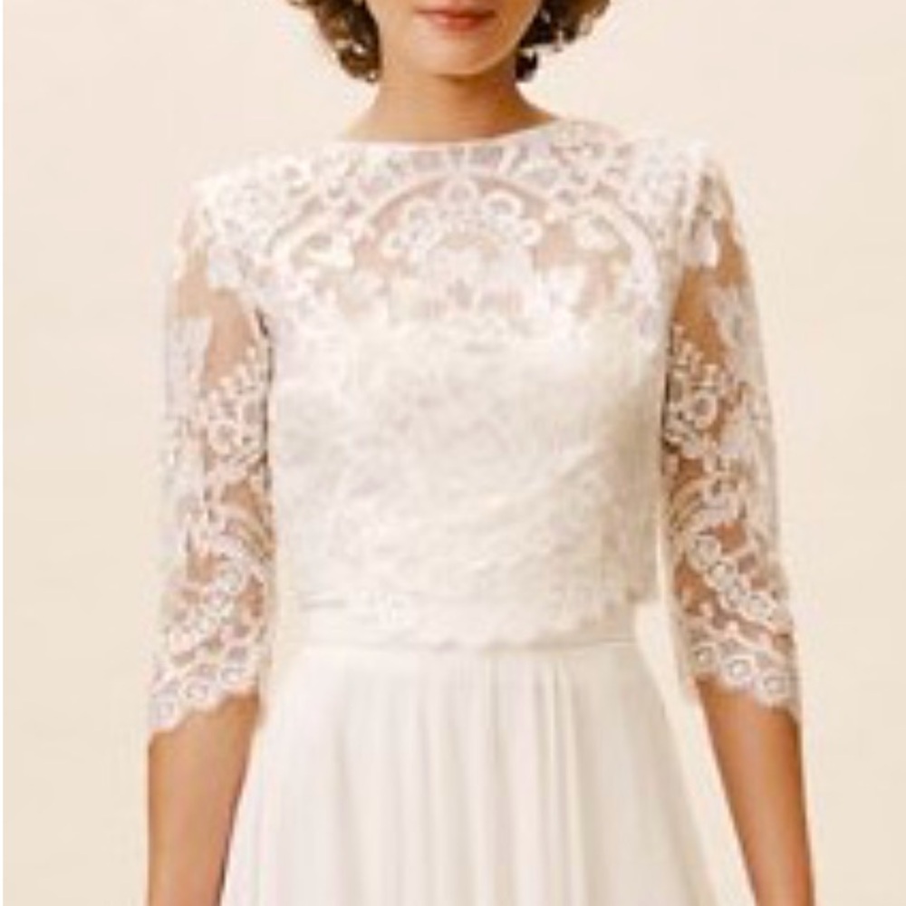BHLDN White Lace Bridal Top with Sheer Three-Quarter Sleeves